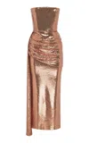 Alex Perry Draped Sequined Mesh Midi Dress In Bronze