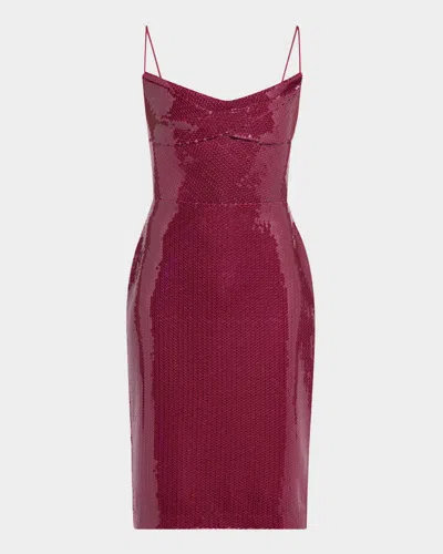 Alex Perry Draped Sequined Sleeveless Midi Dress In Plum