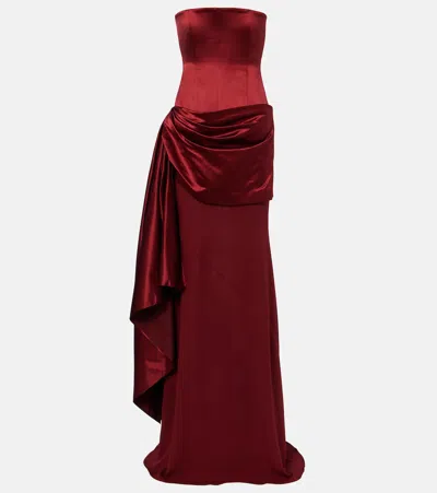 Alex Perry Draped Silk Corset Gown In Brown