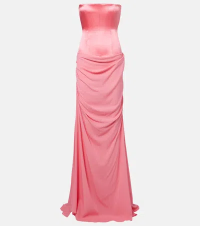 Alex Perry Draped Silk Gown In Pink