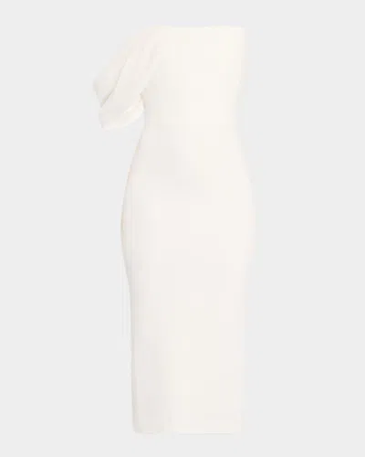 Alex Perry Draped-sleeve Corset Crepe Midi Dress In White