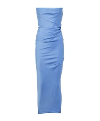 Alex Perry Draped Strapless Crepe Midi Dress In Blue