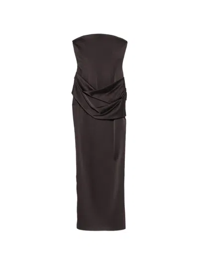 Alex Perry Draped Strapless Maxi Dress In Brown