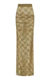 Alex Perry Draped Stretch Lace Maxi Skirt In Khaki