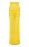 Alex Perry Draped Stretch Lace Maxi Skirt In Yellow
