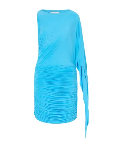 Alex Perry One-shoulder Ruched Draped Stretch-jersey Mini Dress In Blue