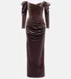 Alex Perry Draped Velvet Gown In Brown