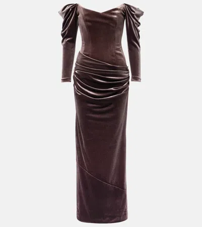 Alex Perry Draped Velvet Gown In Brown