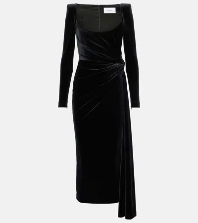 Alex Perry Draped Velvet Midi Dress In Black