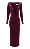 Alex Perry Draped Velvet Midi Dress In Purple