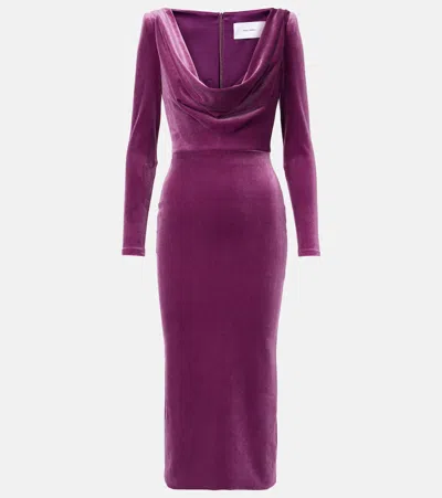 Alex Perry Draped Velvet Midi Dress In Purple