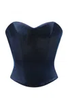 Alex Perry Duchess Satin Corset Top In Navy