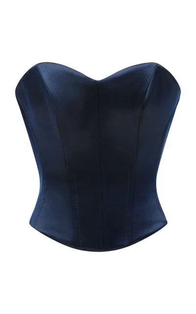 Alex Perry Duchess Satin Corset Top In Navy