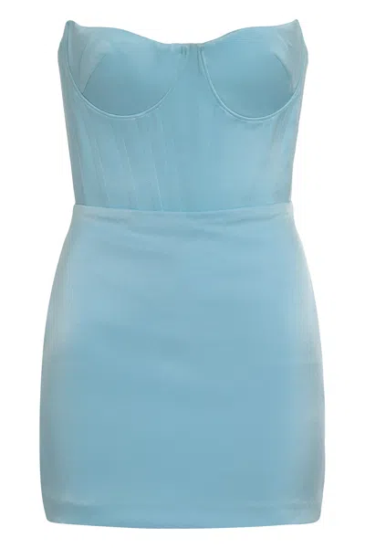 Alex Perry Elegant Mini Satin Dress With Structured Corset In Blue