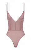Alex Perry Embellished Mesh Bodysuit In Pink