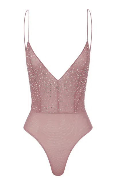 Alex Perry Embellished Mesh Bodysuit In Pink