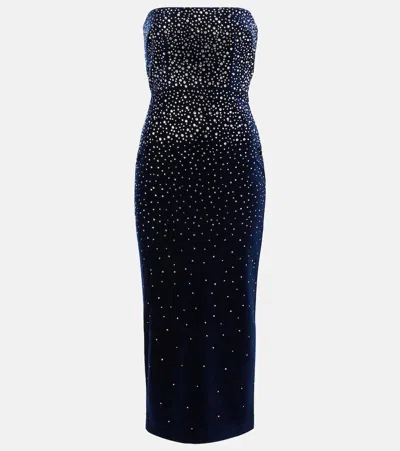 Alex Perry Embellished Velvet Midi Dress In Blue