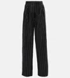 Alex Perry Crystal Pinstripe Velvet Wide-leg Tailored Trousers In Black