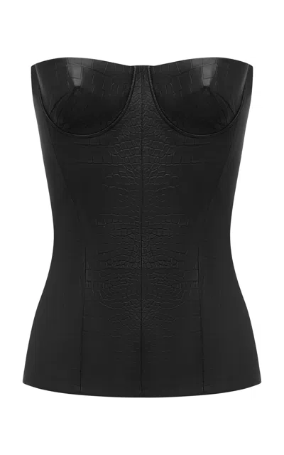 Alex Perry Embossed Leather Cupped Corset Top
