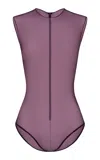 Alex Perry Fine Mesh Bodysuit In Burgundy