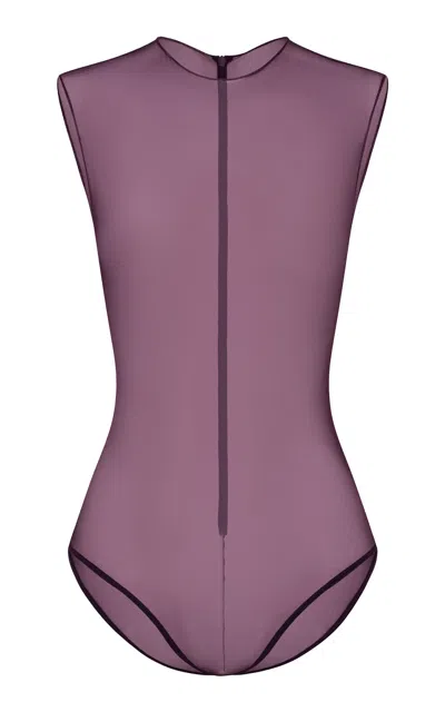 Alex Perry Fine Mesh Bodysuit In Burgundy