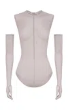 Alex Perry Fine Mesh Bodysuit In Grey