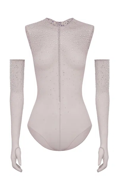 Alex Perry Fine Mesh Bodysuit In Grey