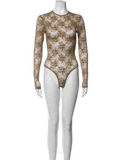 Pre-owned Alex Perry Floral Print Crew Neck Bodysuit W/ Tags In Yellow
