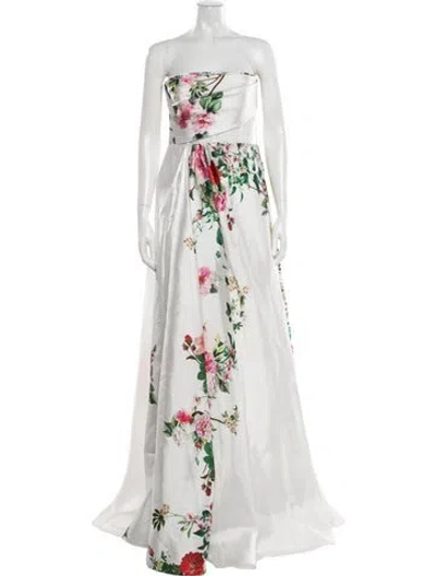 Pre-owned Alex Perry Floral Print Long Dress In White