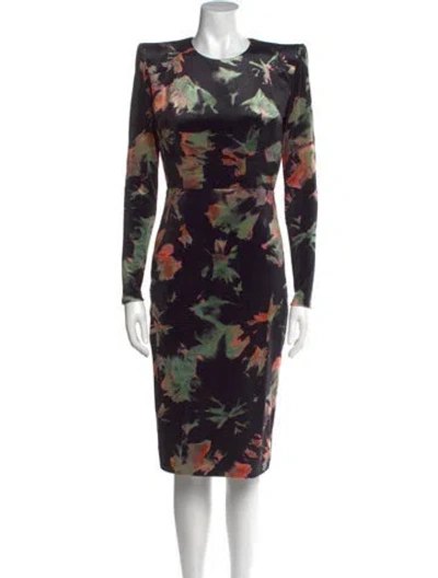 Pre-owned Alex Perry Floral Print Midi Length Dress In Black