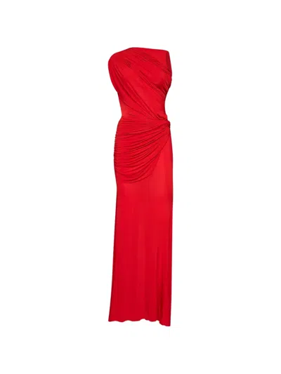 Alex Perry Gathered Asymmetric-neck Maxi Dress In Red