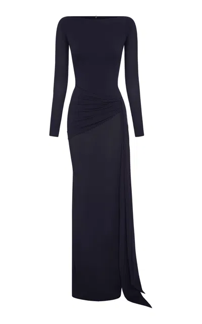 Alex Perry Gathered Crepe Jersey Maxi Dress In Navy