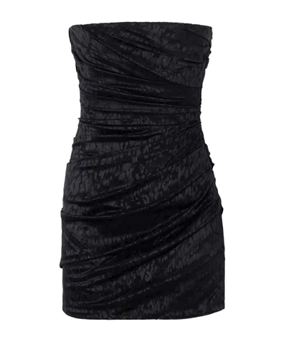 Alex Perry Gathered Leopard-print Lace Bustier Mini Dress In Black