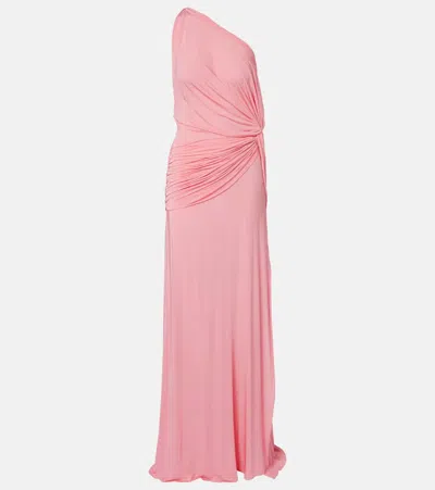 Alex Perry Gathered One-shoulder Jersey Gown In Pink