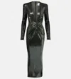 Alex Perry Gathered Sequined Gown In Black