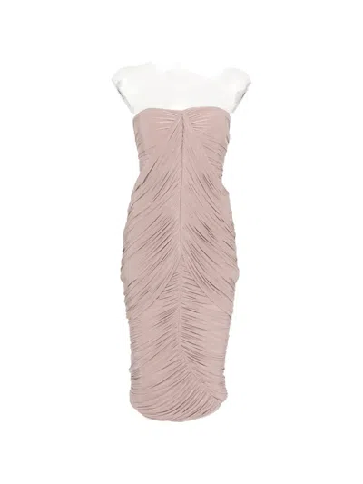 Alex Perry Gathered Strapless Midi Dress In Pink