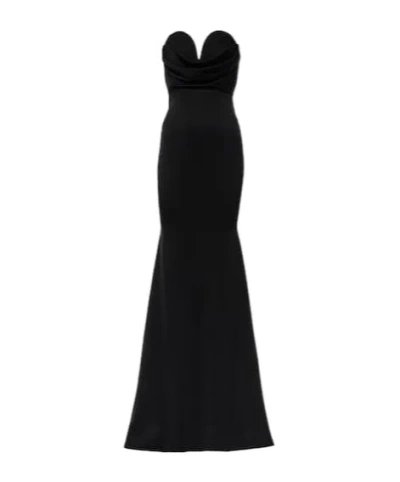 Alex Perry Gathered Strapless Satin Gown In Black
