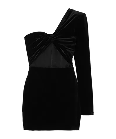 Alex Perry Greer One-shoulder Knotted Cutout Velvet Mini Dress In Black