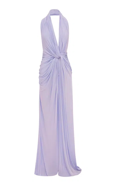 Alex Perry Halter Jersey Gown In Purple