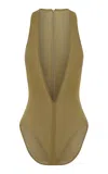 Alex Perry Halter Power Mesh Bodysuit In Khaki