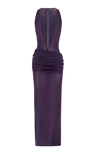 Alex Perry Halter Power Mesh Maxi Dress In Purple