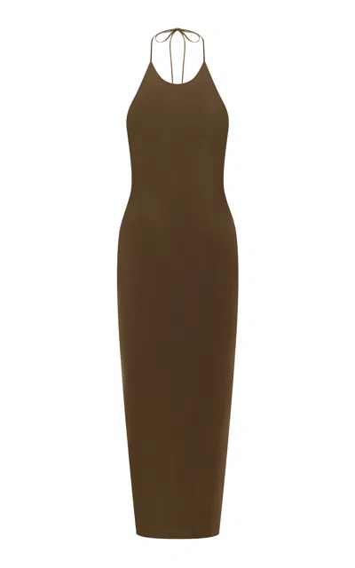 Alex Perry Halter Powermesh Maxi Dress In Brown