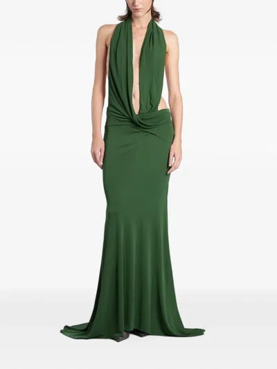 Alex Perry Halterneck Draped Maxi Dress In Green