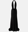 Alex Perry Satin Plunge Halter Gown In Black