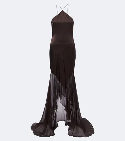 Alex Perry Halterneck Silk Gown In Brown