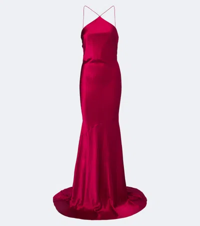 Alex Perry Halterneck Silk Satin Gown In Red