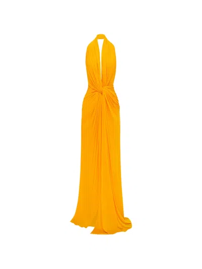Alex Perry Halterneck Twist-detail Maxi Dress In Yellow