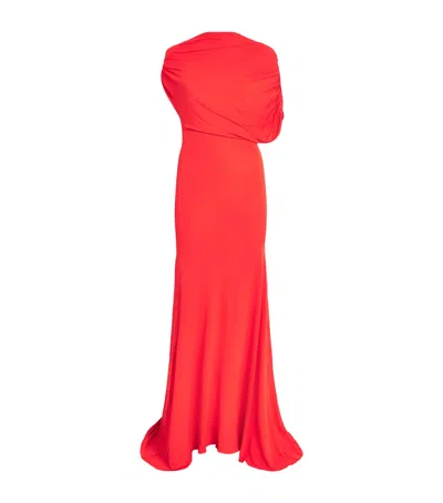 Alex Perry Jersey Draped Gown In Red