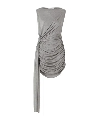 Alex Perry Knotted Draped Ruched Jersey Mini Dress In Silver