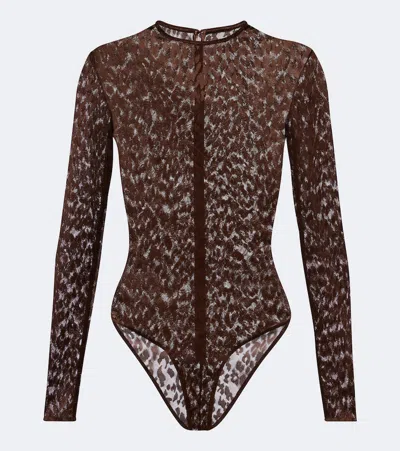 Alex Perry Lace Bodysuit In Brown